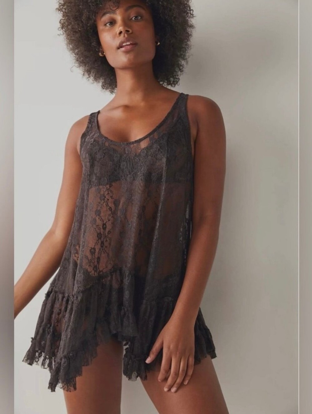 Free People Brow Sheer Lace Ruffle Chemise Size S
